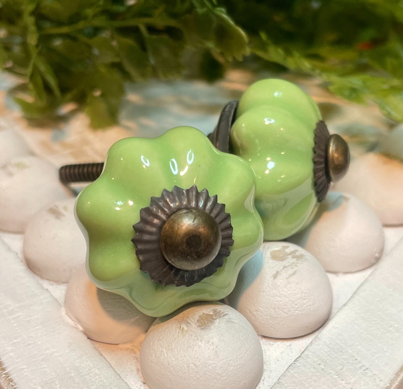 Antique Ceramic Drawer Pulls Green Flower Door Kitchen Bathroom Cabinet Knob