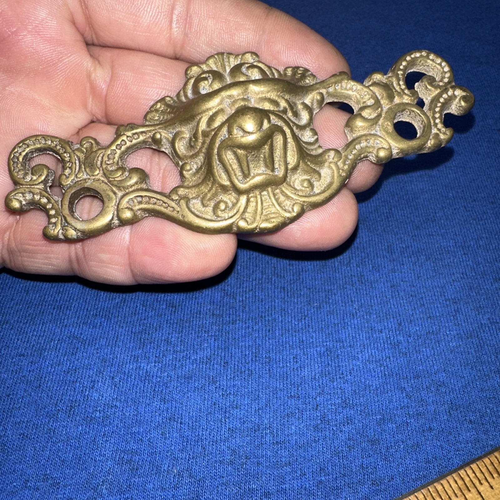 Vintage Brass Drawer Pull, cabinet Handle. Gargoyle Face Rare!! Antique