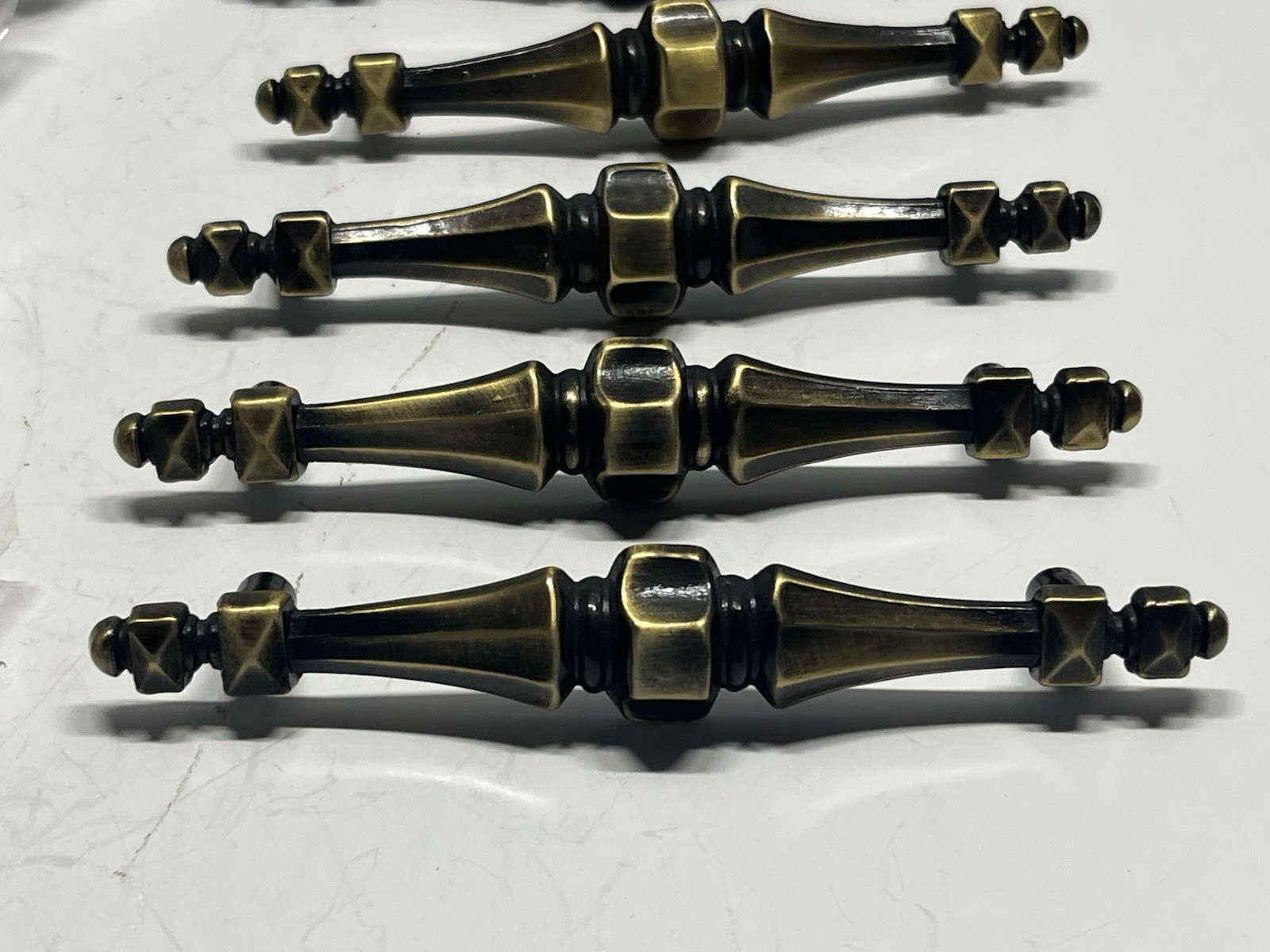 Vtg.Lot (17)NOS Belwith Classic Spindle Antique Brass Fixed Drawer/Cabinet Pulls