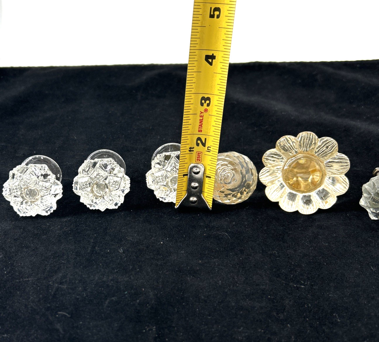 6 Vintage Clear Glass Drawer Cabinet Knob Flower Design Furniture Hardware Pull