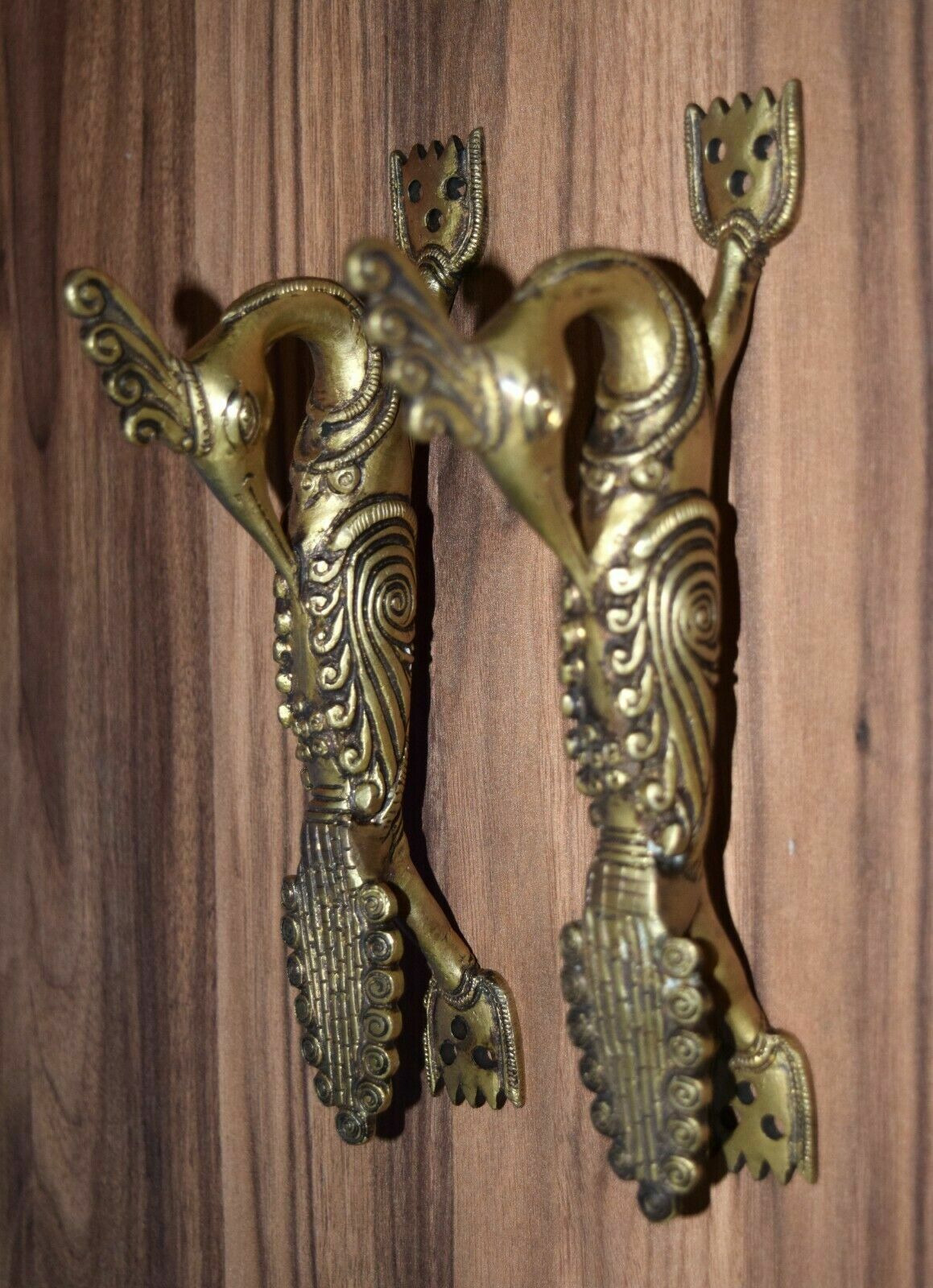 Brass Peacock Door Pull Set 8” Inches Bird Crafted Door Handles Furniture GTX