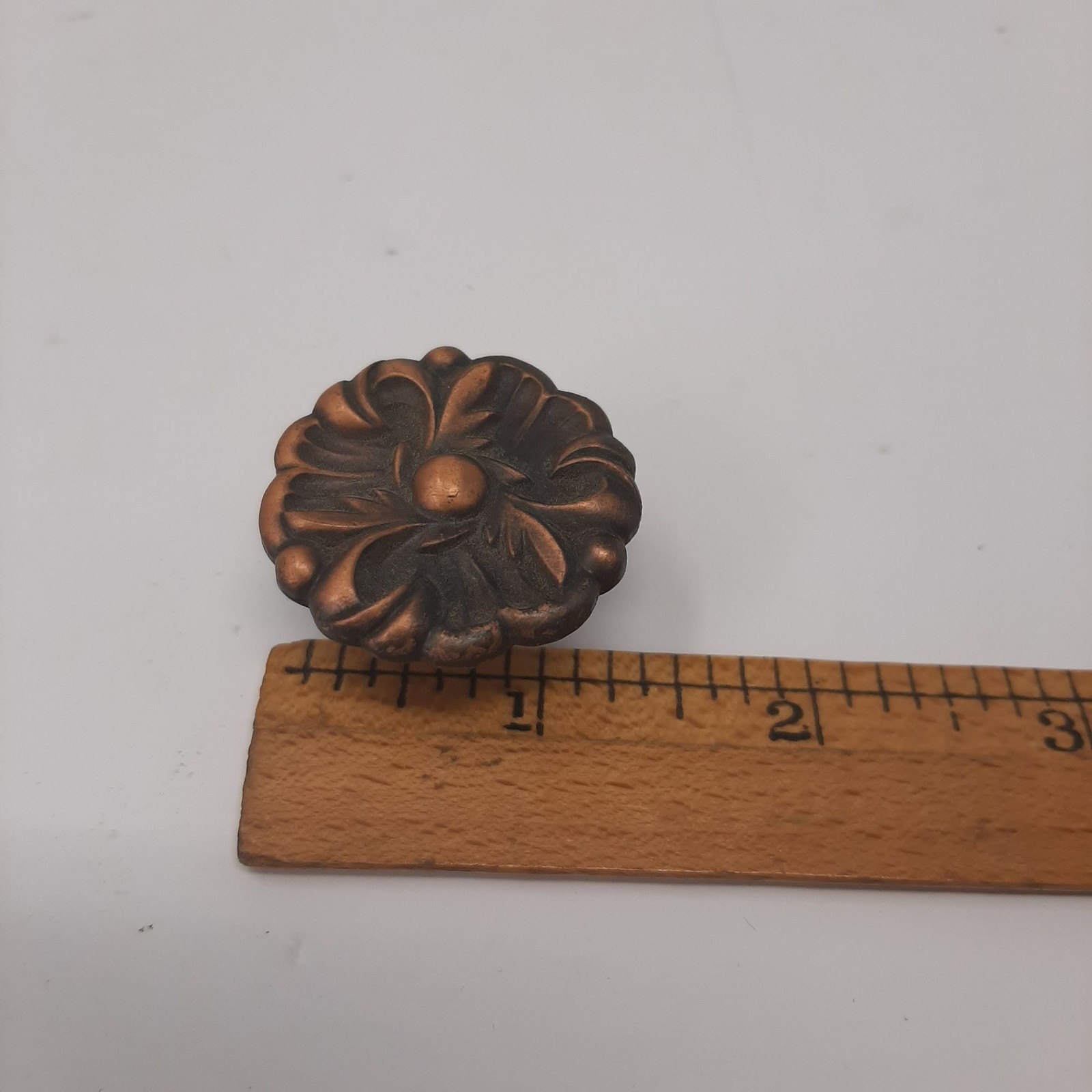 Vintage Round Copper Knob Floral Handle Ornate Design Hardware Solid