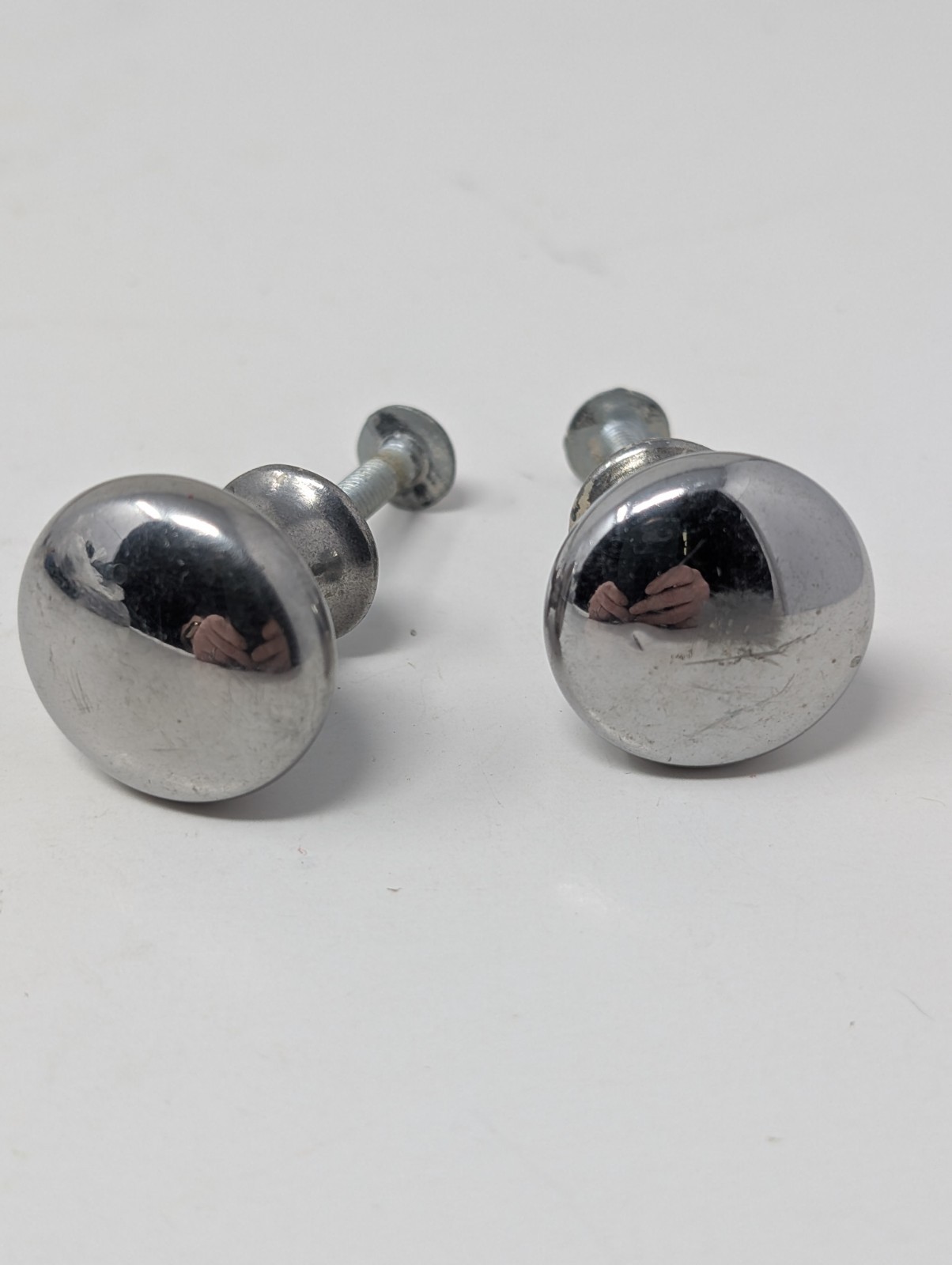 Set 2 MCM CHROME DOME DRAWER PULLS KNOBS 1” MUSHROOM ORIGINAL USA