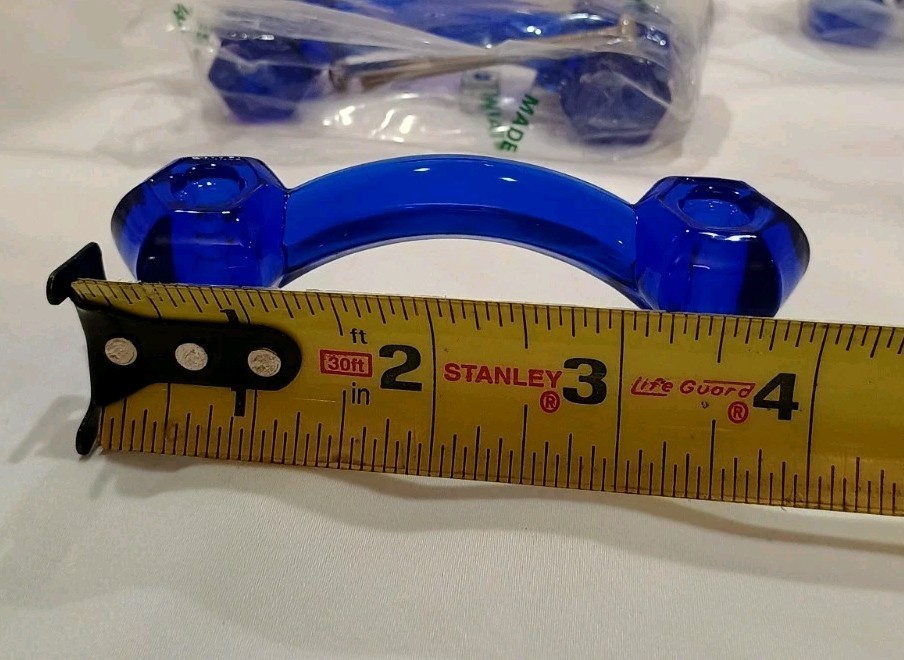 Set of 4 Cobalt Blue Vintage Glass Drawer Pulls 3” On Center