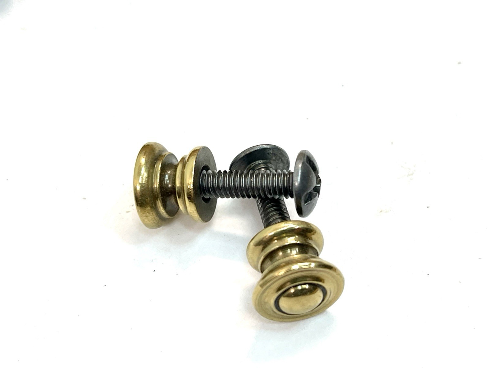 Pair NOS Tiny 0.5″ Drawer Pulls Door Knobs KBC Brass Co mcm