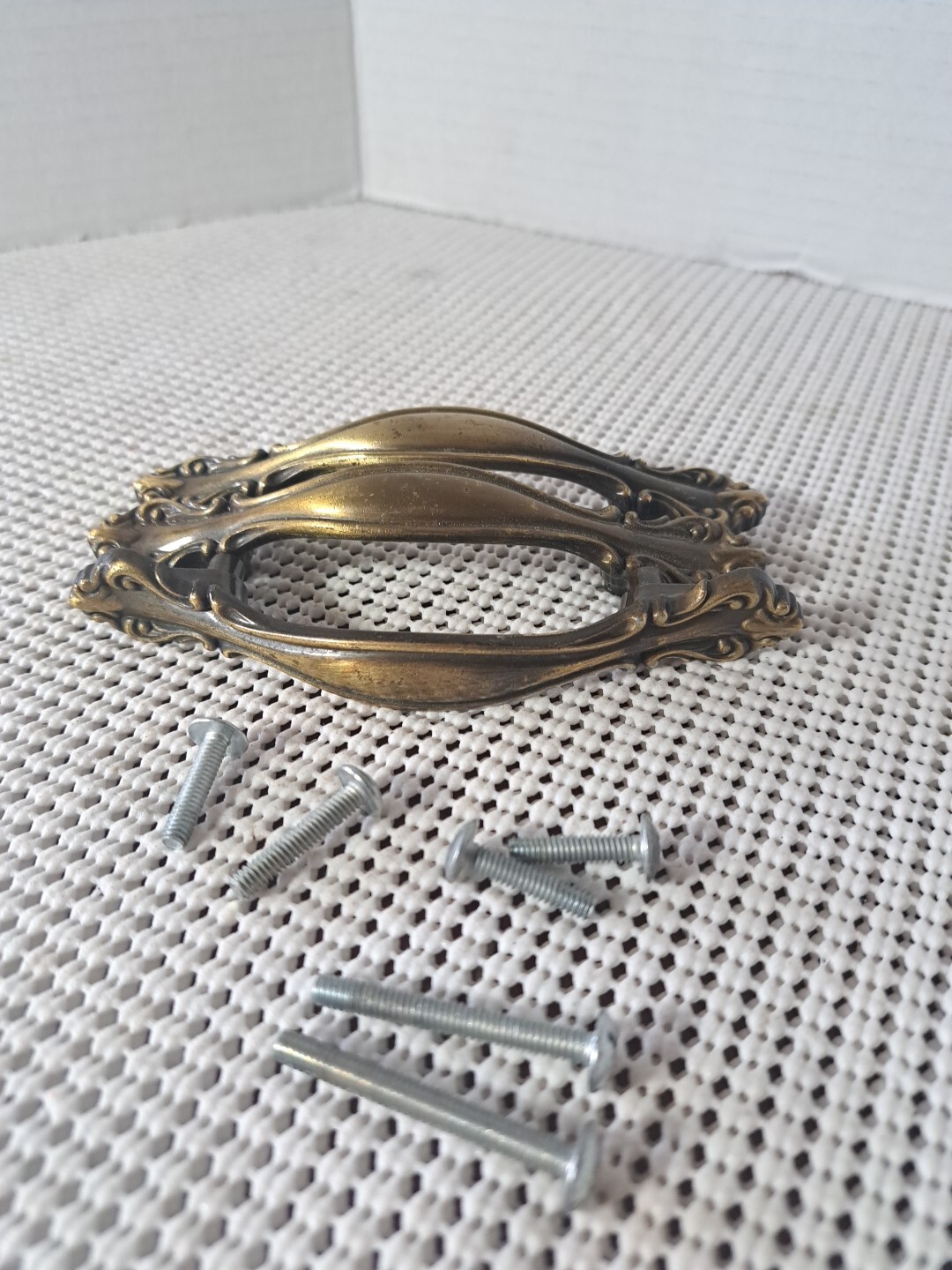 3-Vtg Brass Amerock Cabinet Drawer Pulls 644-1, 5″ 3″ C Salvaged, & Mixed Screws