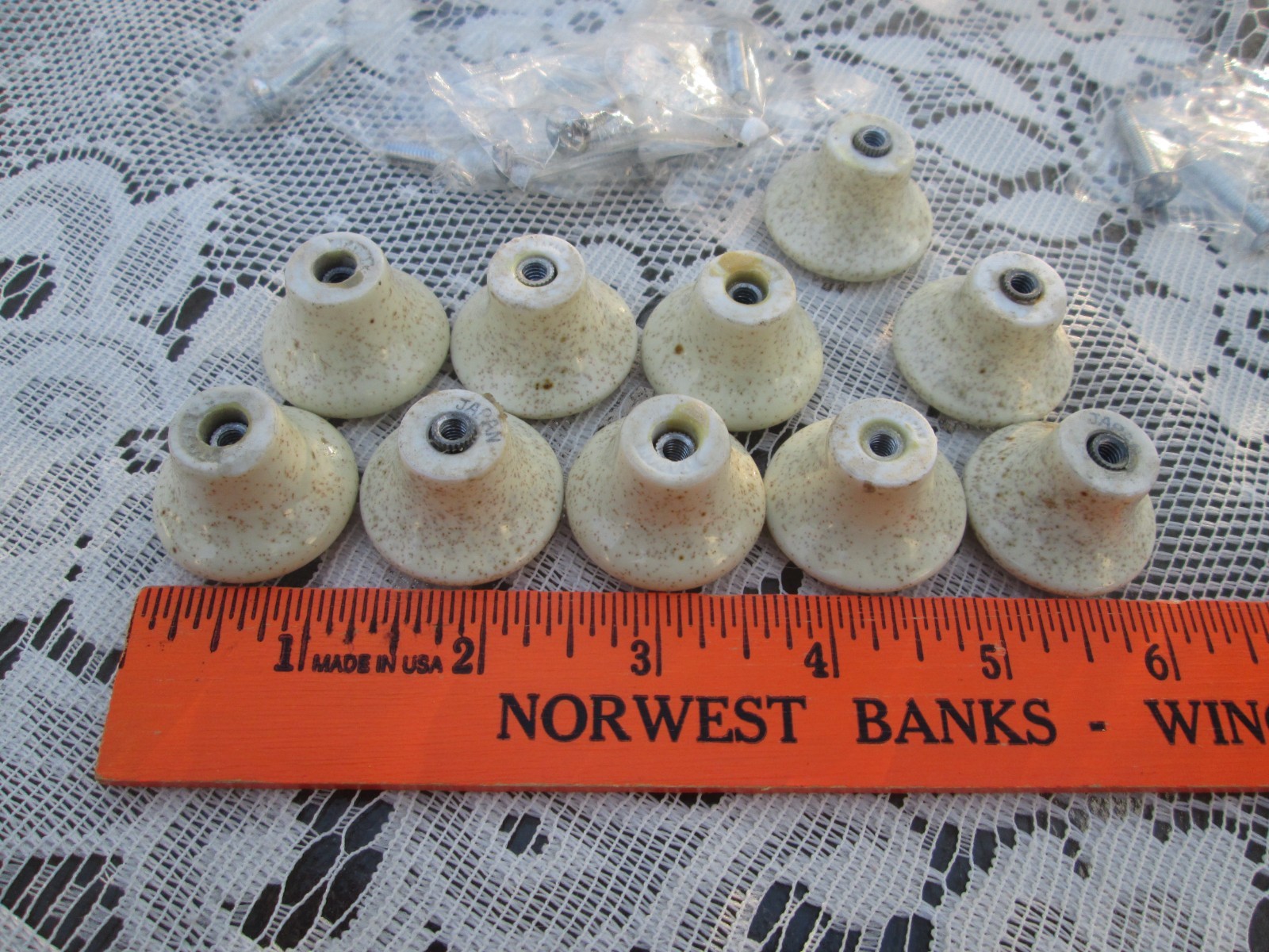 10 Vintage Japan Mushroom Porcelain furniture cabinet Knobs drawer pulls Brown