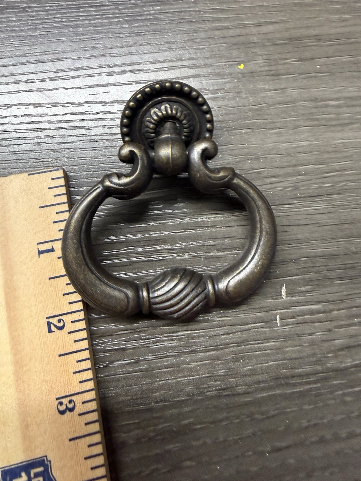 Vintage KBC Knocker Style Drop Bail Pull Handle & Backplate Dark Aged Brass (94)
