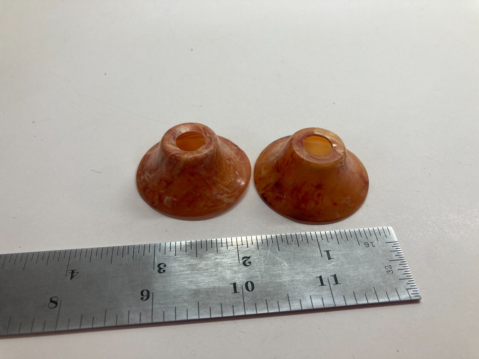 Vintage knob marblelized orange celluloid back plate cups lot of 2
