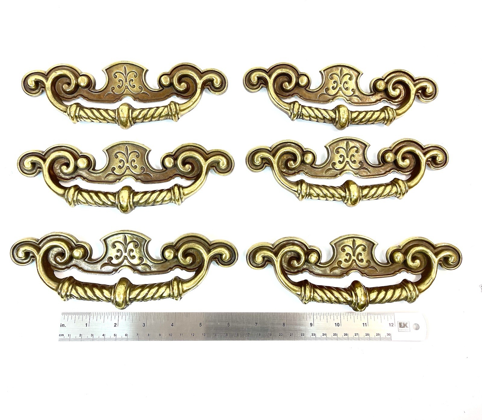 Set Of 6 Keeler Brass Company Vintage Drawer Pulls Handles Huge 8.25″