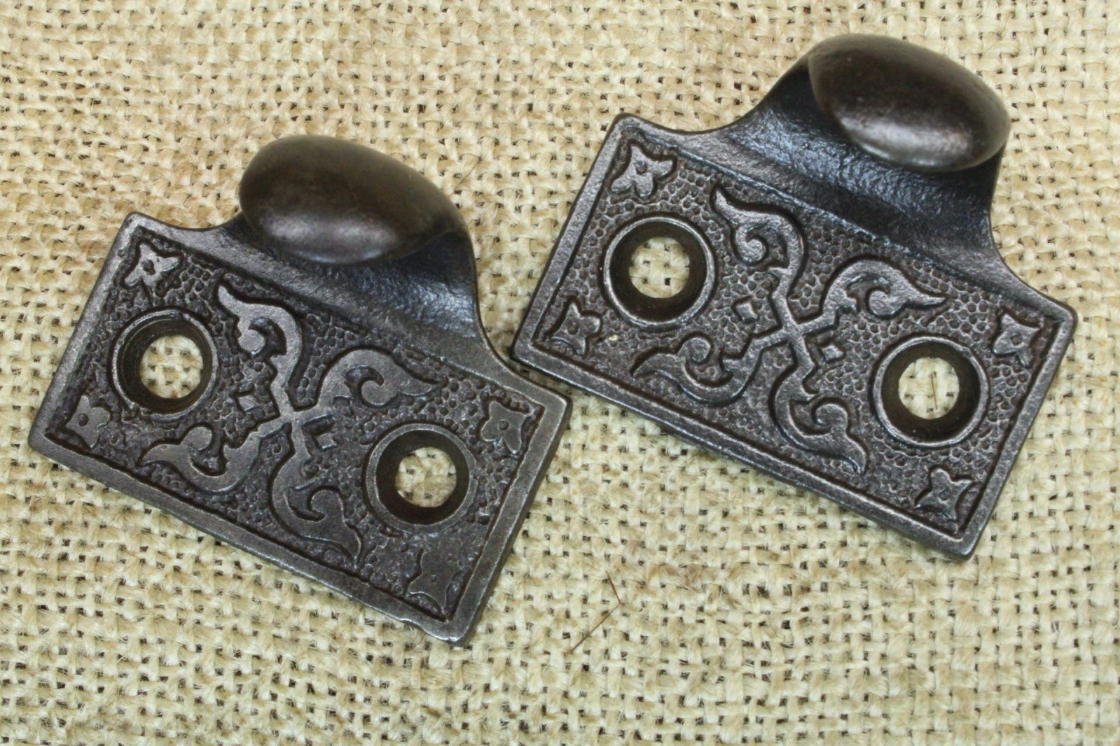 2 Old Window Sash Lifts Cast Iron Victorian X Ferns Scrolls Thick Pulls