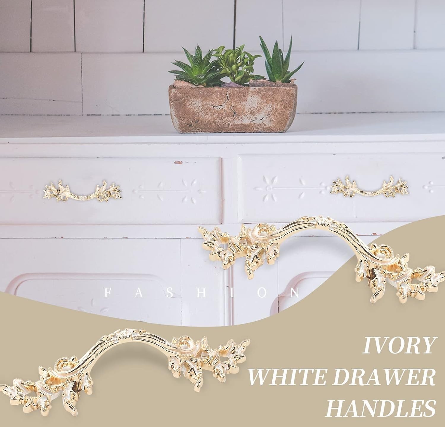 Stylish Gold & White Cabinet Handles 64mm – Durable Zinc Alloy Pulls, Set of 2