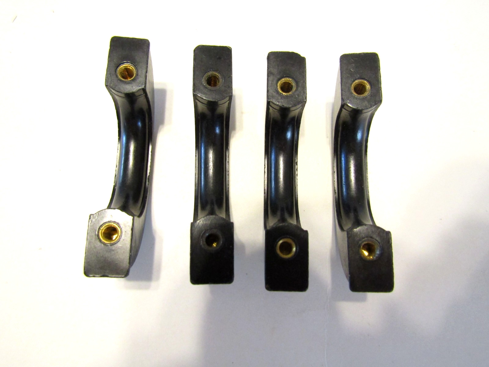 Four Vintage Black Bakelite Ribbed Drawer Pulls Cabinet Door Handles Art Deco