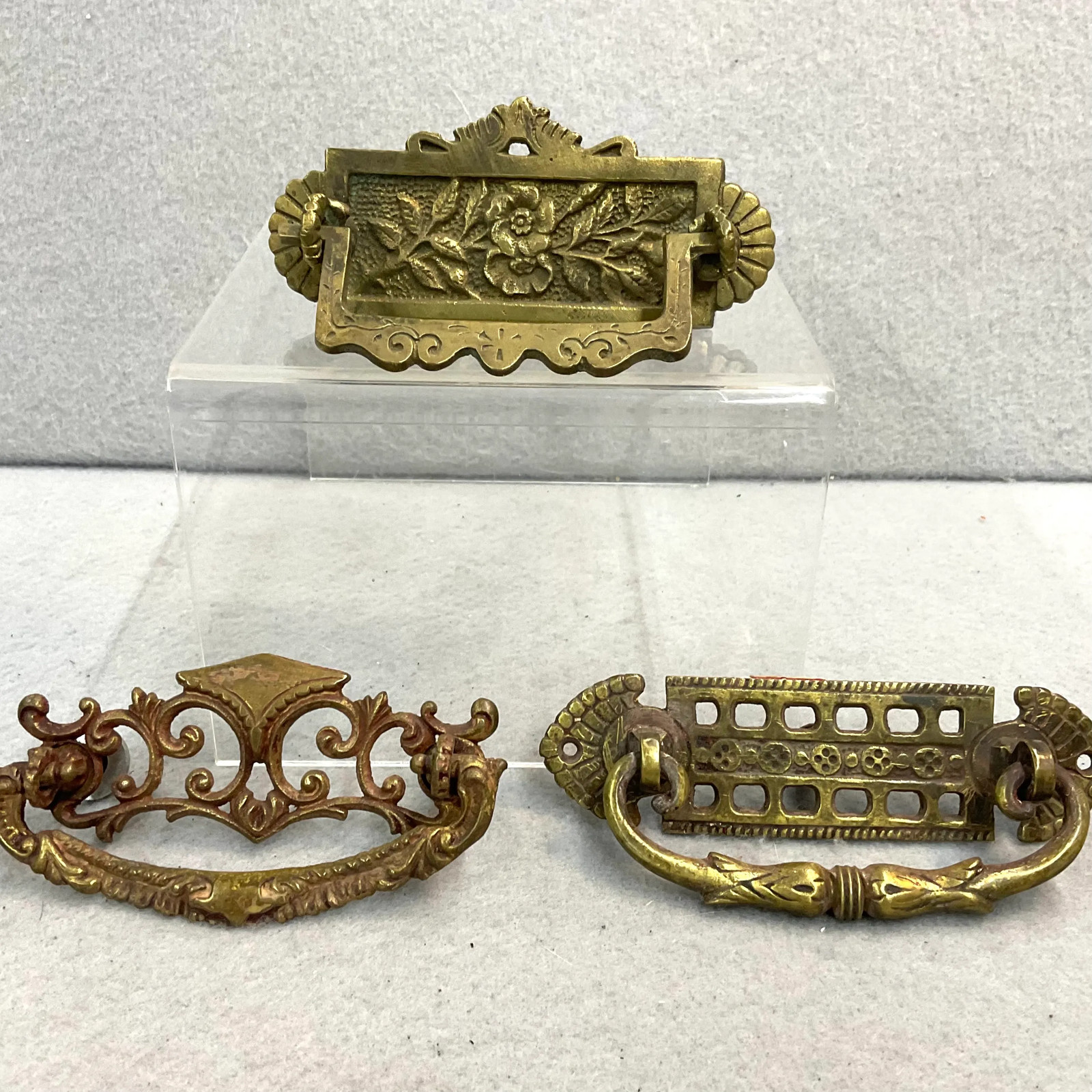 Vintage Brass Drawer Pulls Handles Hardware Various Victorian Styles Lot of 3