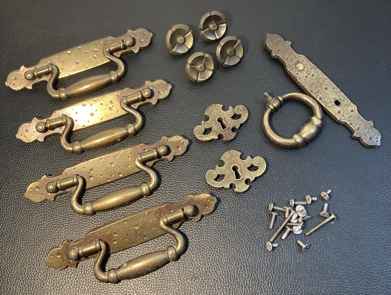 Vintage Distressed Dresser Drop Handles Knobs Key Holes—Lot Of 11 With Screws
