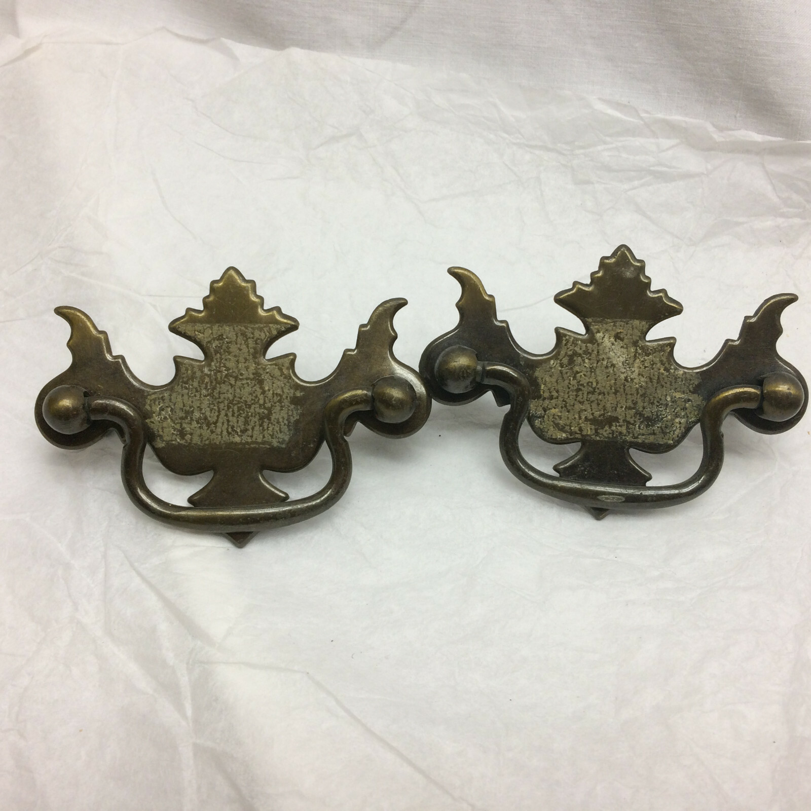 8 Vtg Drawer Pulls Pressed Tin Metal Ornate Design DIY Project Hardware floral