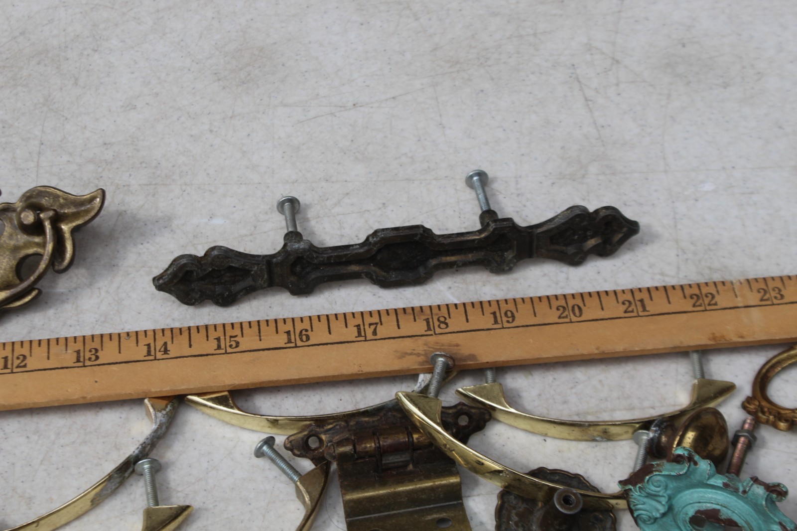 Huge Lot Antique Vintage Brass Drawer Pulls Knobs Handles Hardware Cover Plates