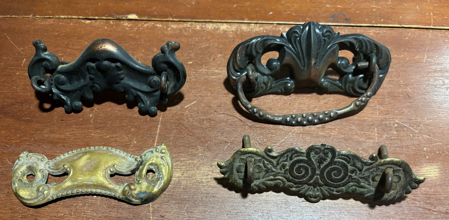 Lot of 9 Mixed Ornate Vintage Pressed Metal Drawer Backplates one with Pull