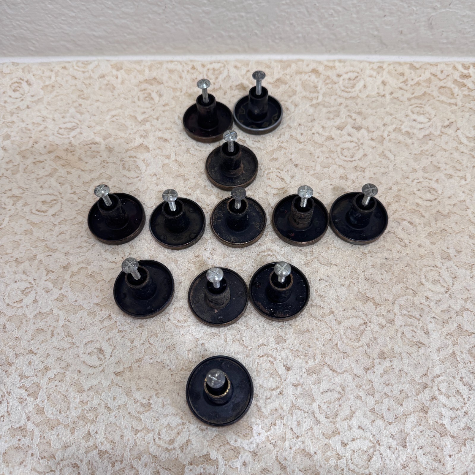 15pc Vintage JB JayBee Brass Cabinet Knobs Drawer Pulls Patina Hardware Lot