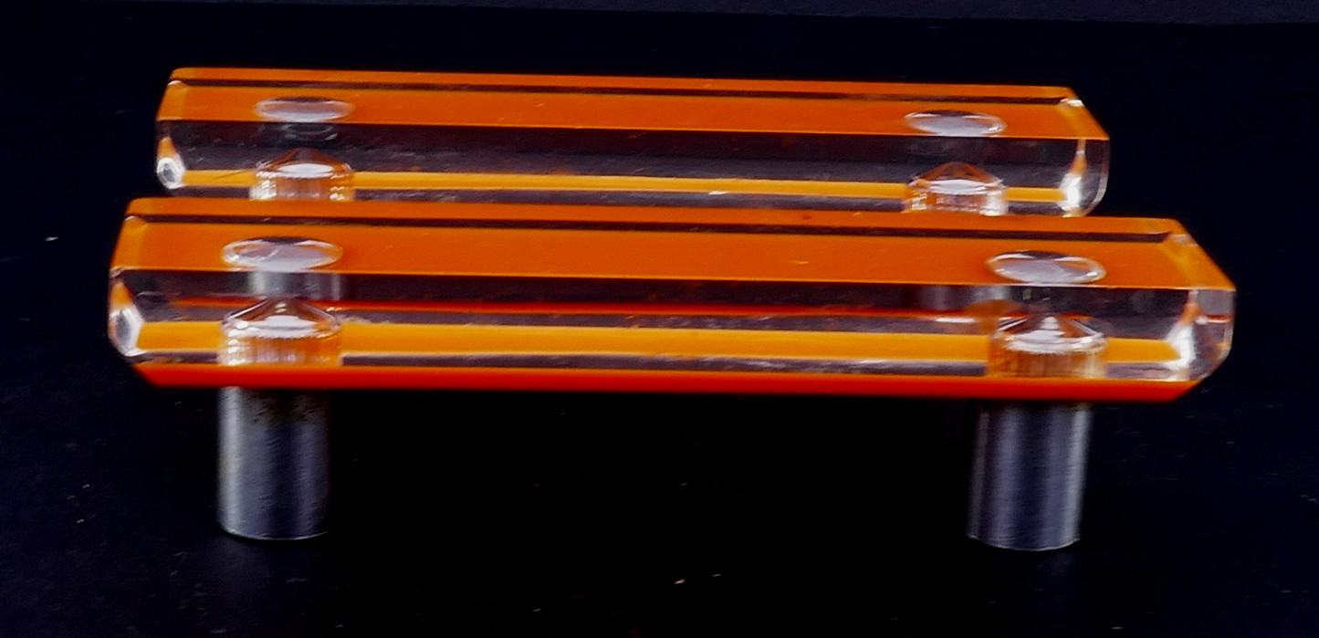 2 RECTANGULAR ORANGE LUCiTE MiD CENTURY 4.25″ CABiNET DRESSER DRAWER PULL HANDLE