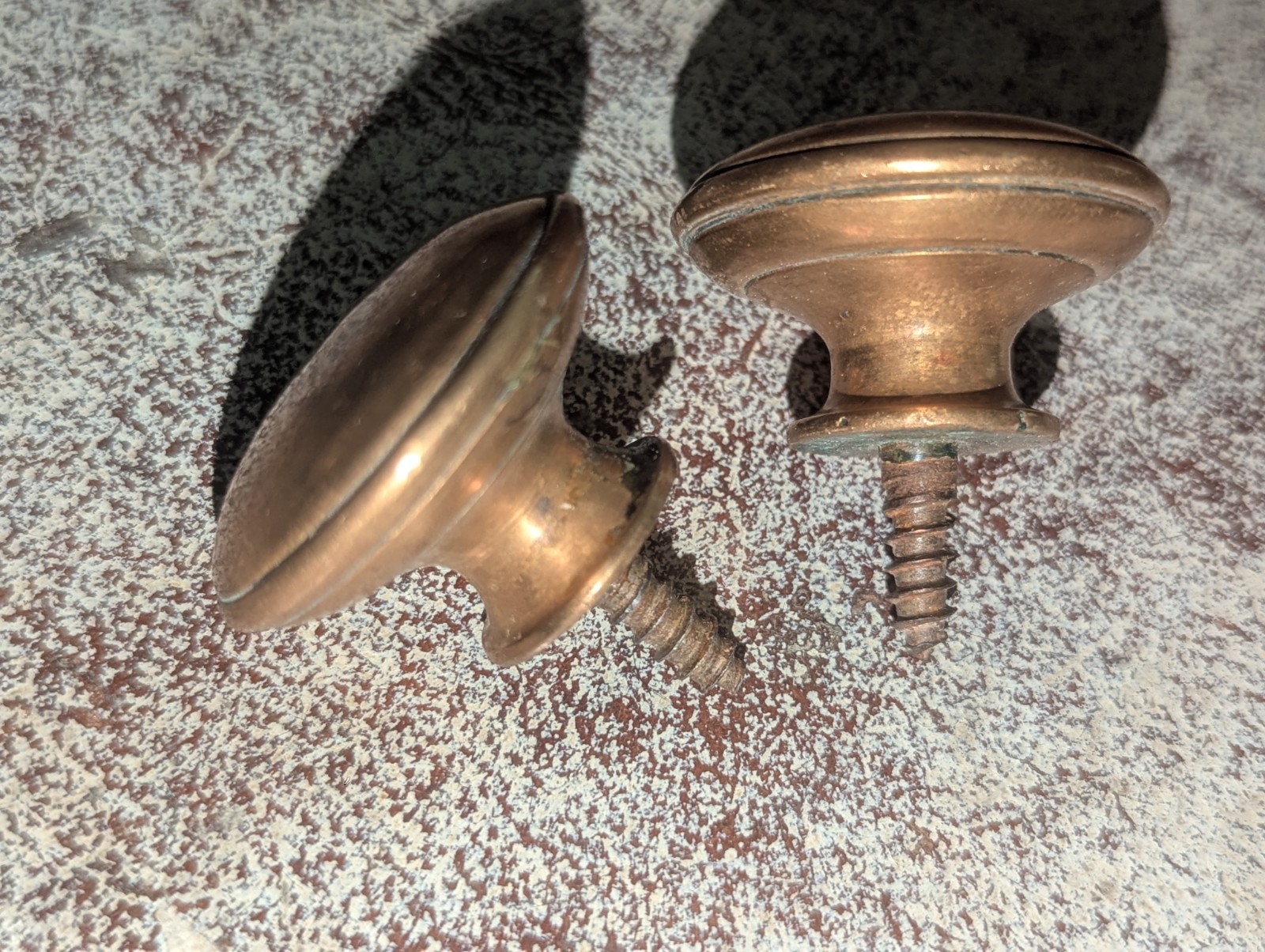 Pair ANTIQUE Quality Heavy Brass Bronze Cabinet Drawer Knobs 1 1/2 Inch