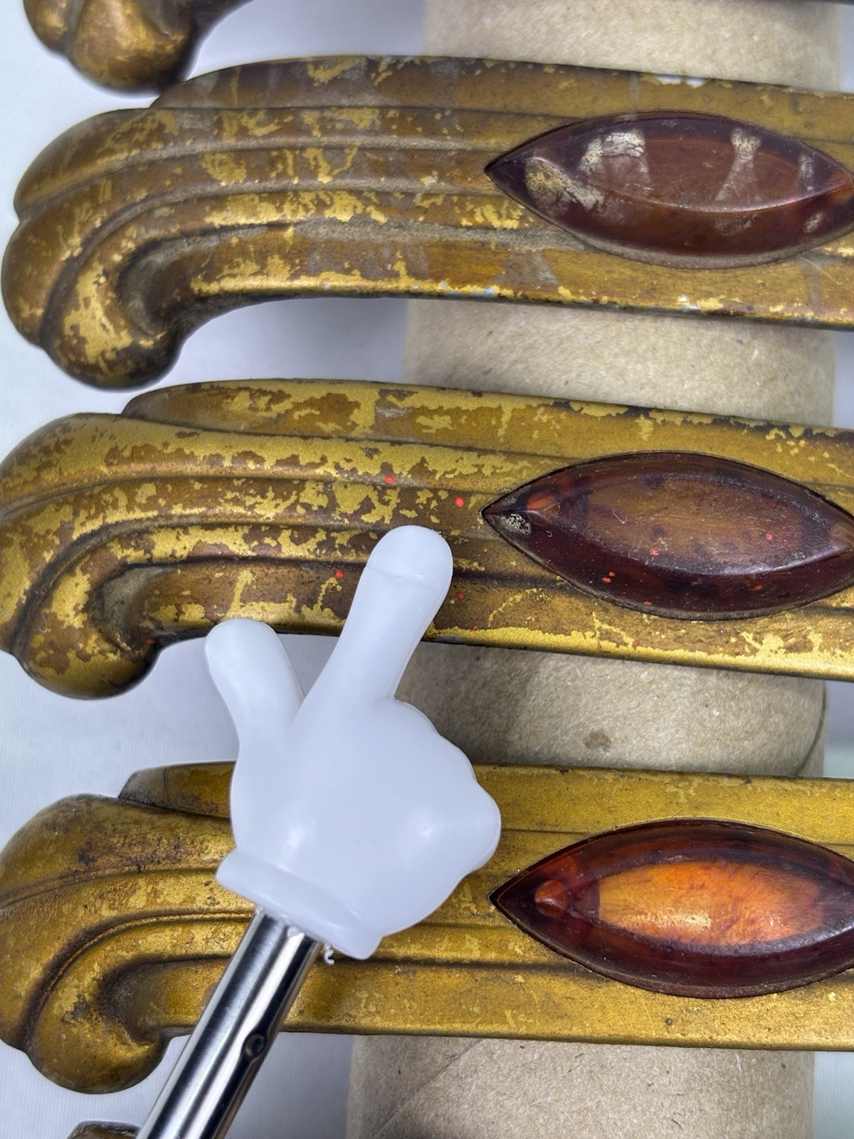 Vintage Art Deco Drawer Pulls Set of 6 Amber Plastic Inlay Waterfall Style