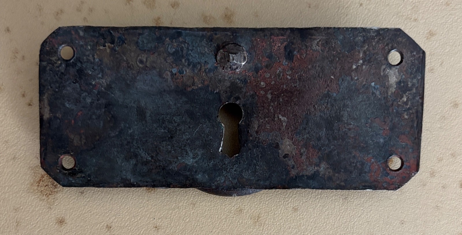 Vintage French Drawer Metal Hardware Drop Ring Pull Keyhole Cover Plate Salvage
