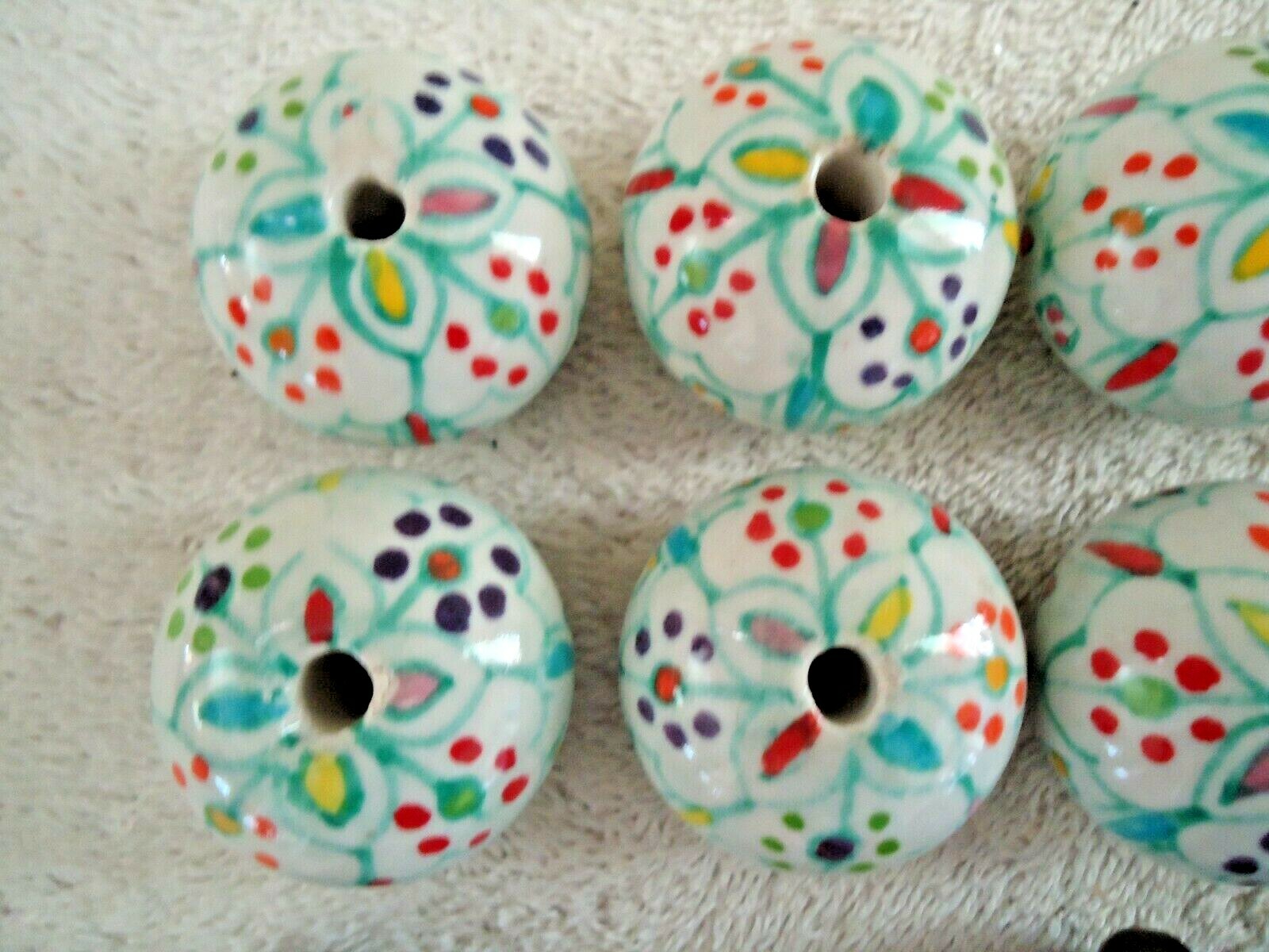 Vintage Set Of 12 Round Ceramic Floral Themed Drawer Pulls With Hardware
