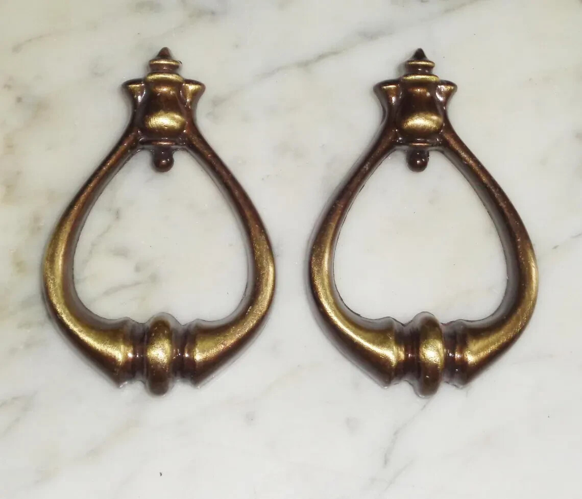 2 Ajax #860 Cabinet Drawer Pull Drop Ring Knob Handles – 3″ Tall Vintage