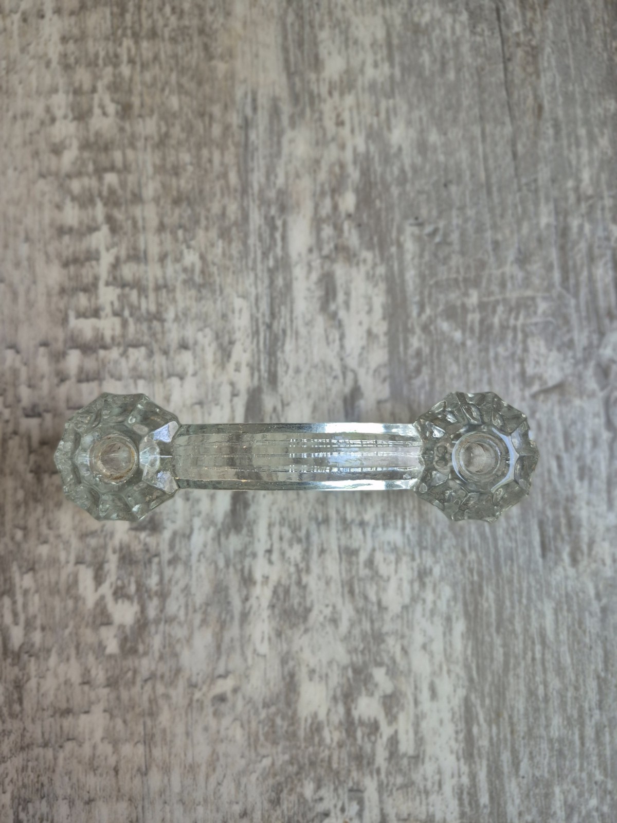 Vtg Antique Clear Glass Drawer Pull Handle Dresser Vanity 3″ Centers