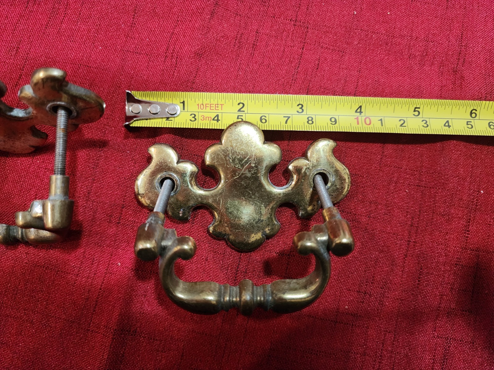 Lot of 2 Antique Vintage Brass Drawer Pulls