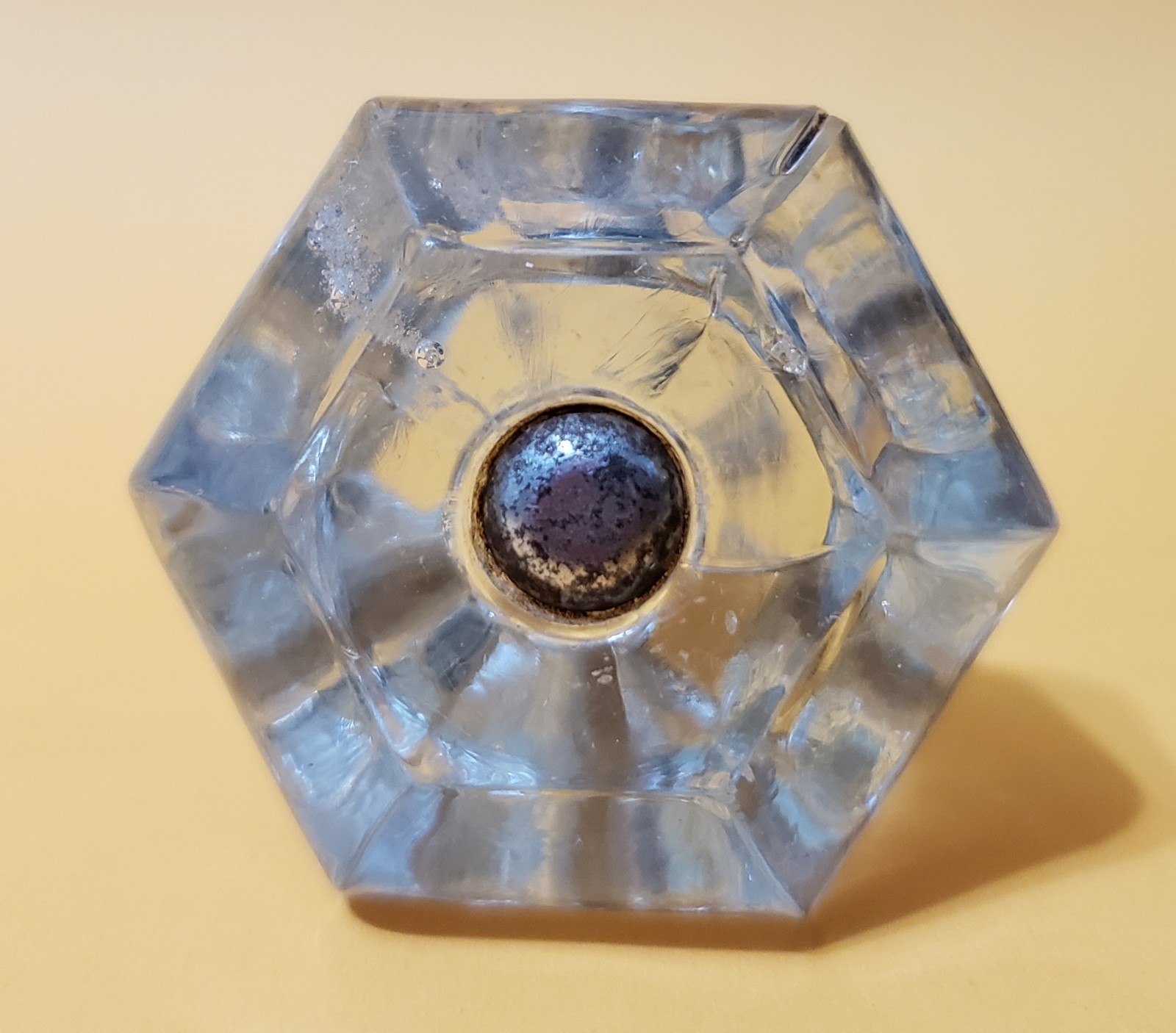 2 Antique Hexagonal Clear Glass Drawer Knobs 1.5″ x 1.3125″