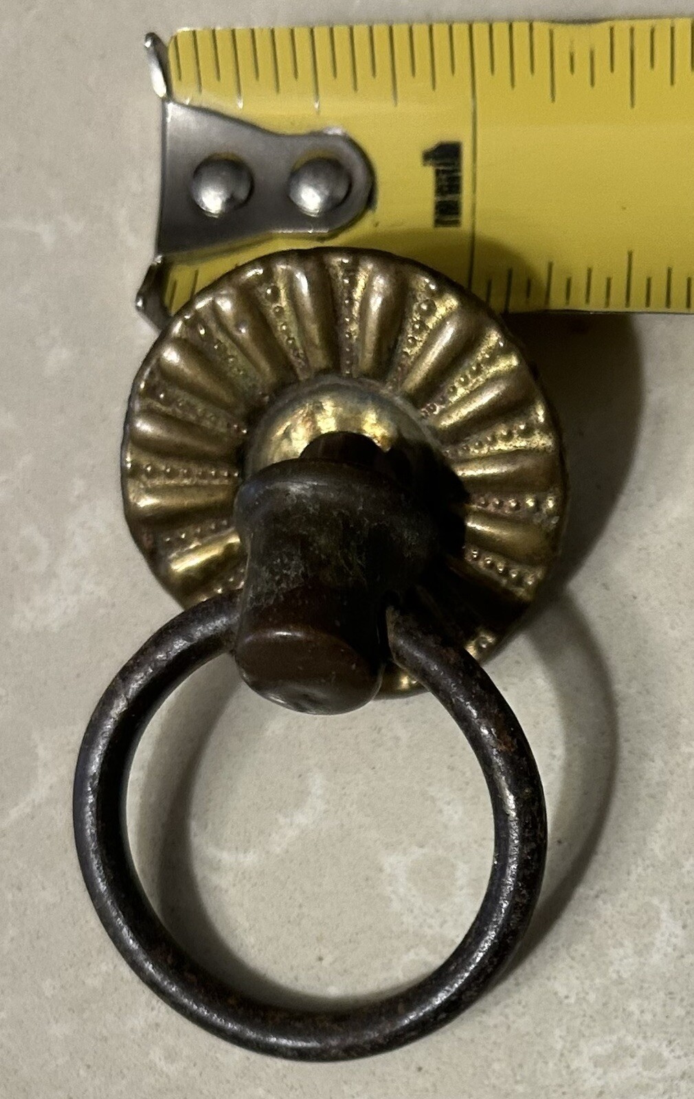 Antique Salvaged Architectural Brass Drawer Finger Pull, 1 1/4″