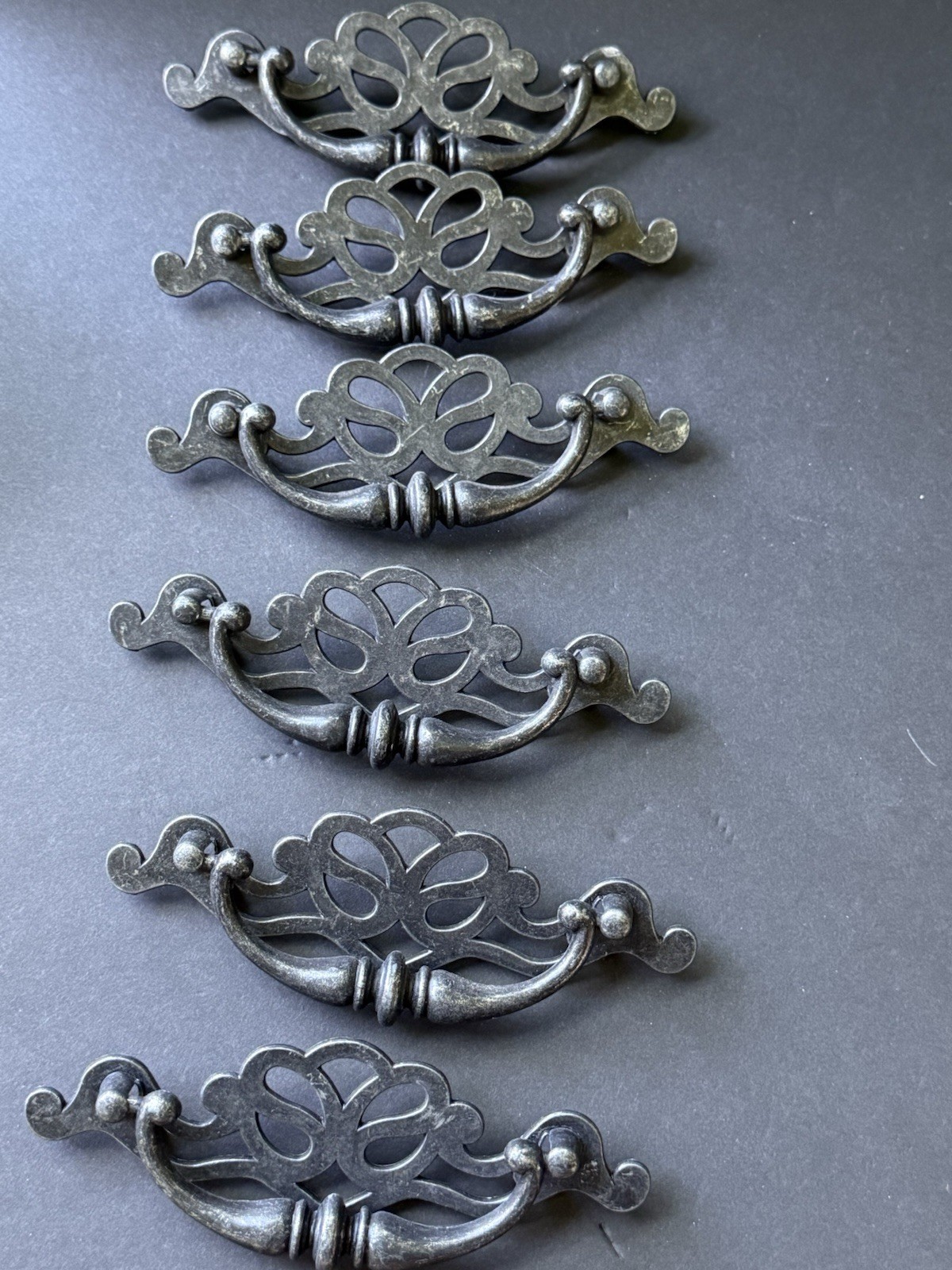 Vtg Charcoal Metal Drawer Pulls Set 6 Dresser Cabinet Traditional Cottagecore