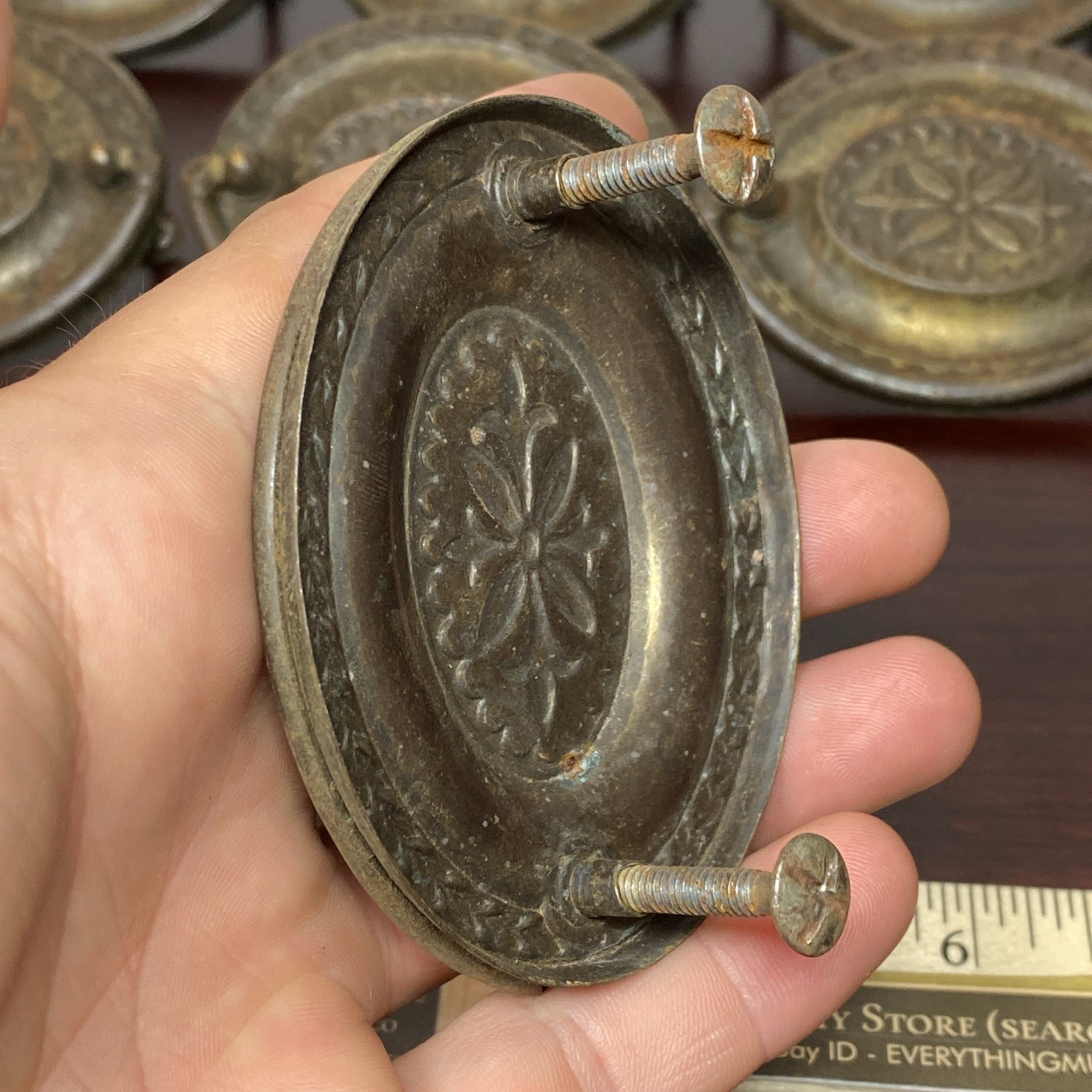 2.5” Hepplewhite Drop Bail Oval Antique Brass Plated 12 Vtg drawer Pulls handles