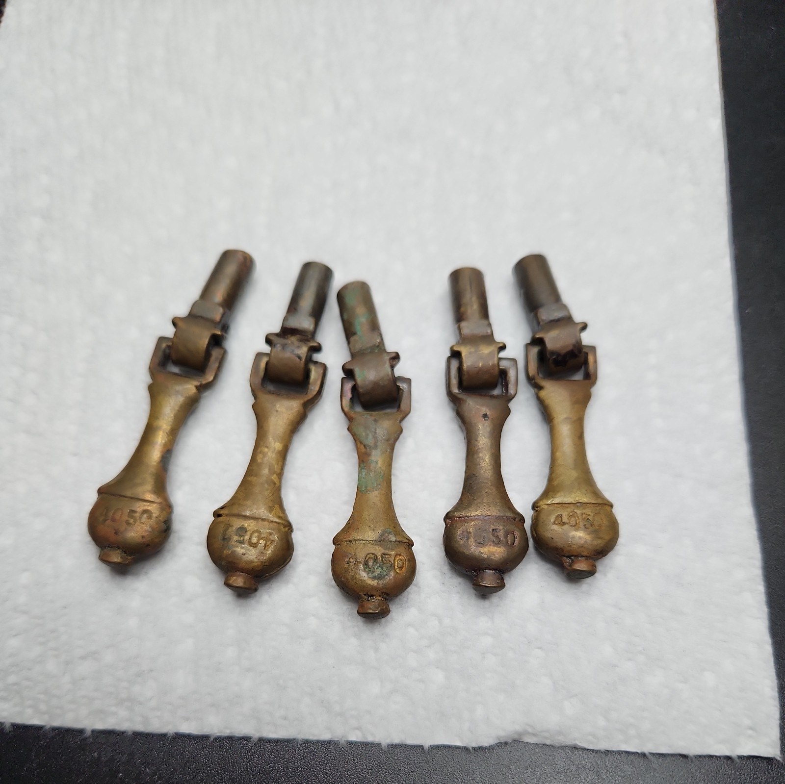 Reclaimed Salvaged Five Antique Vintage Tear Drop Solid Brass Dresser Pulls