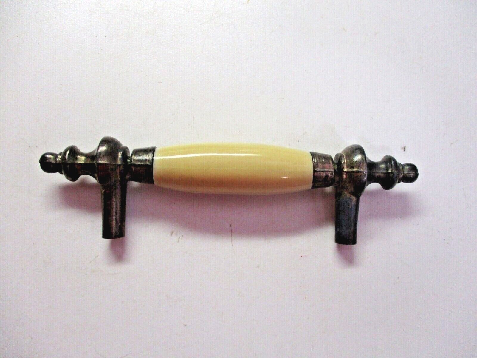 Drawer Pull Handle 1960s Dark Aged Brass Steeple Tips 3″ Centers Taiwan 1 Vtg