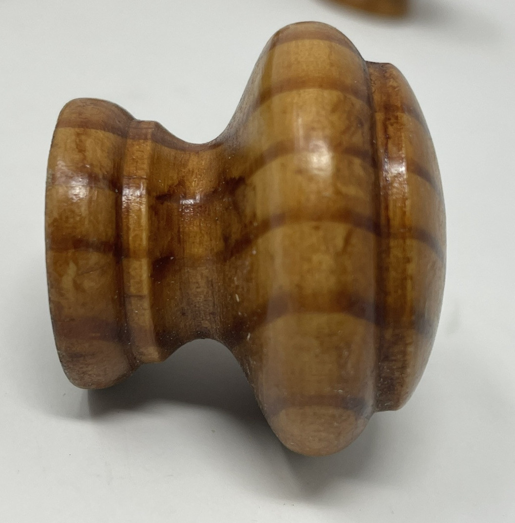 Vtg Lot of 26 Round Wood Drawer Cabinet Knobs Pulls Mushroom 1 1/2″ w 1″ Screws