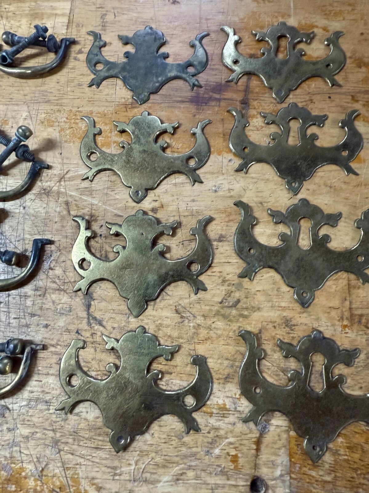 antique chippendale batwing brass set 18th hardware tall chest 1780