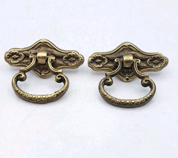 Antique Drop Handles Drawer Pulls Door Dresser Vintage Furniture Hardware Pair
