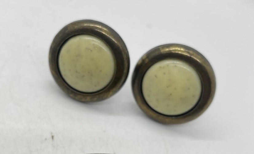 Brass Drawer 3 Pulls And w Knobs With Beige Ceramic Bead Center Vintage