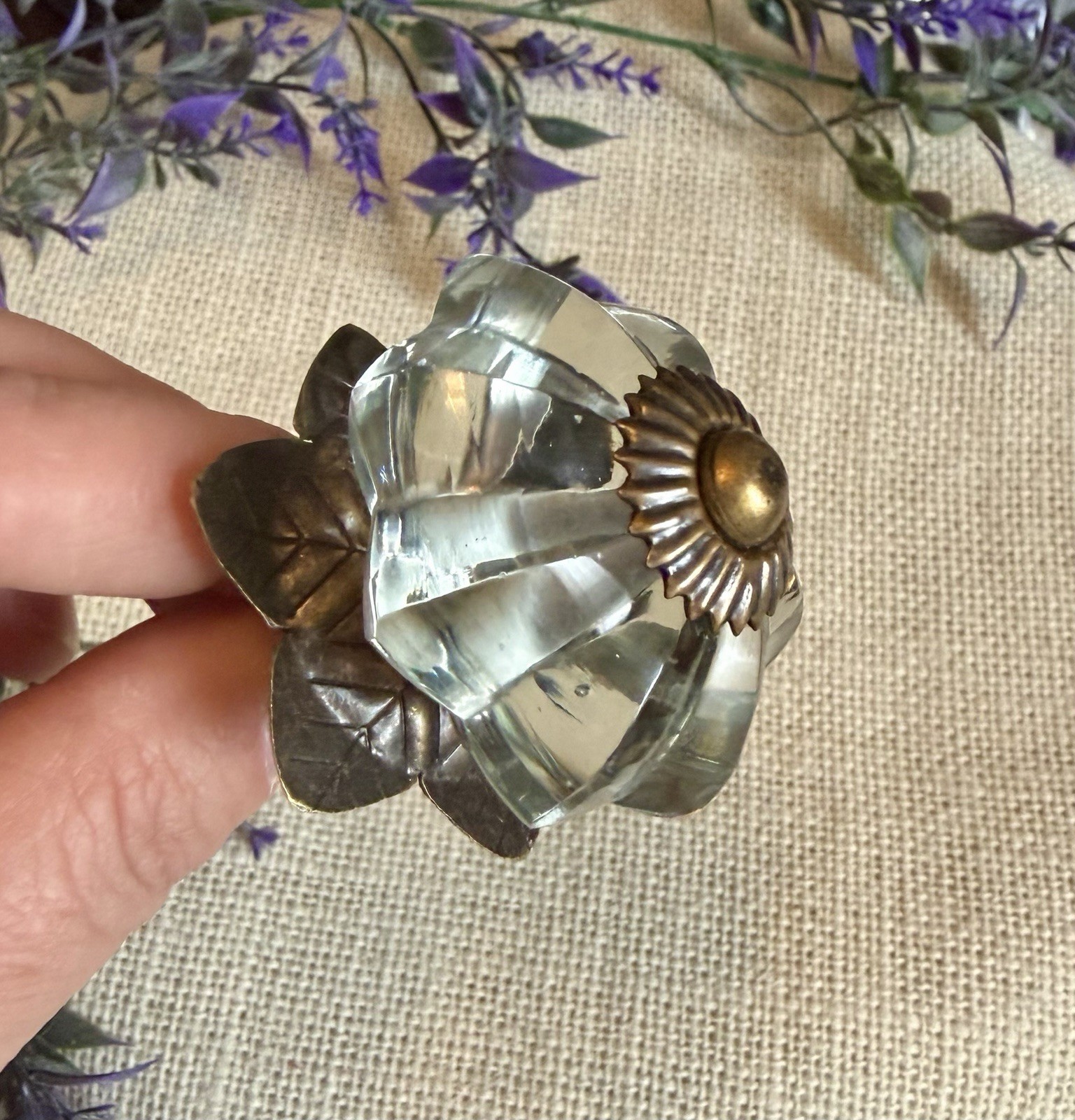 Antique Vintage Style Flower Clear Glass Cabinet Knobs Drawer Pulls Depression