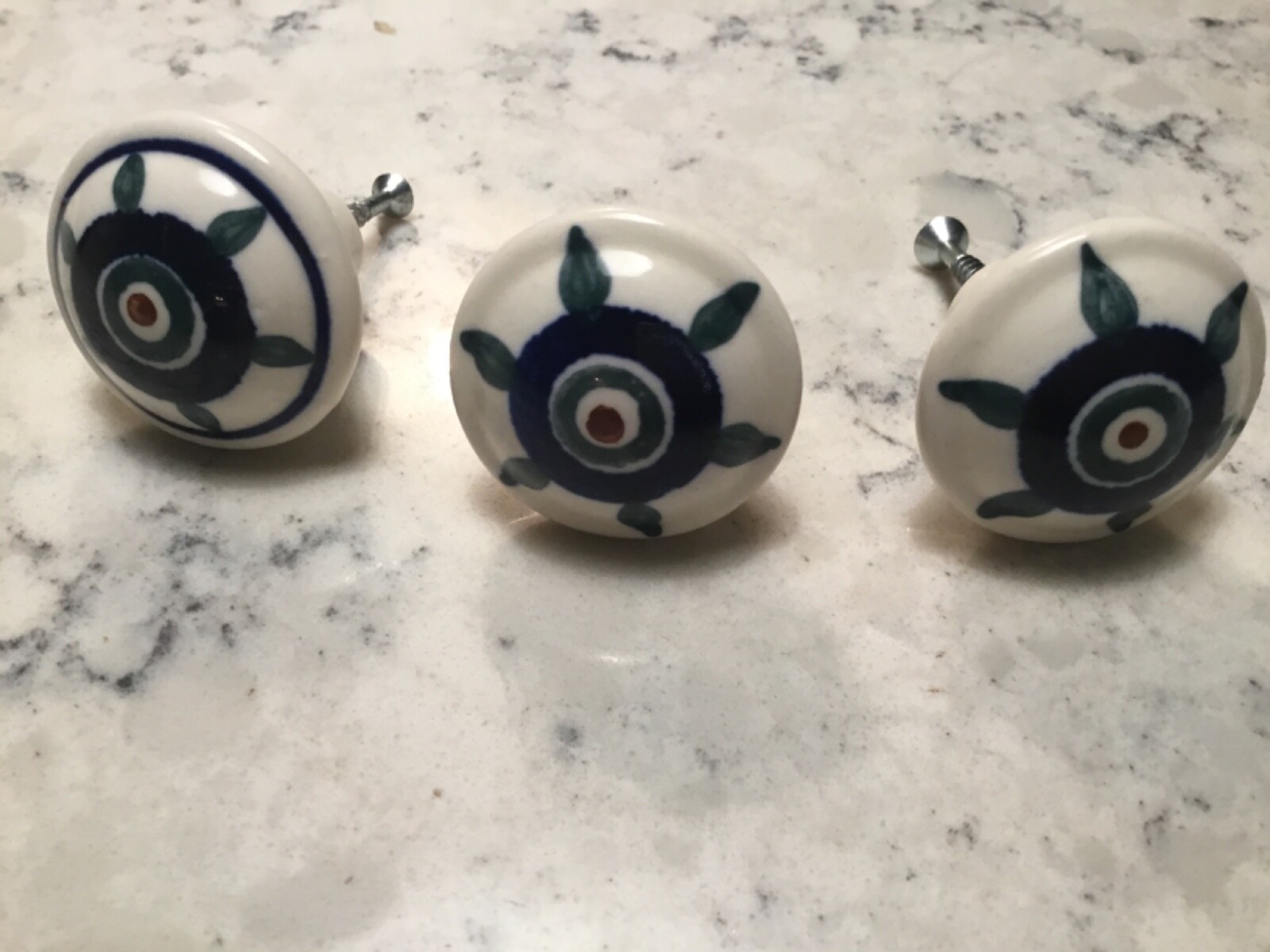 3 Ceramic Drawer Pull Knobs PEACOCK Pottery Boleslawiec Poland