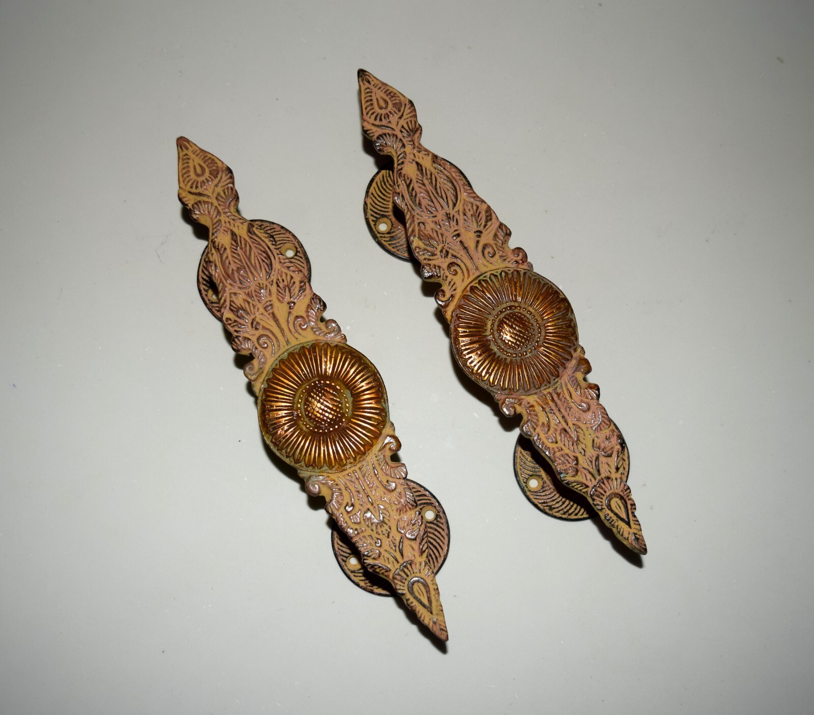 Sunflower Design Door Pull Ornate Hand Carving Floral Handle Handmade Grip HK466