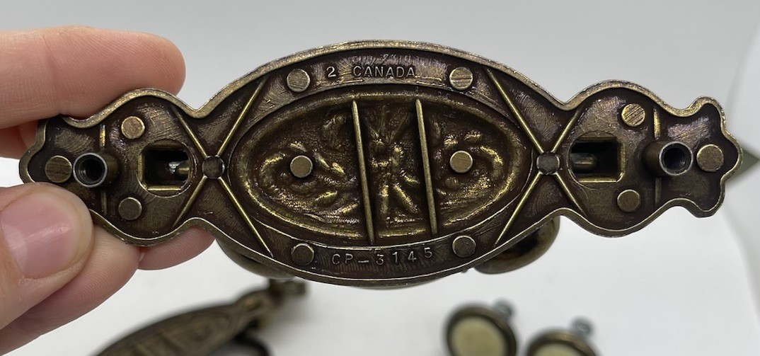 Brass Drawer 3 Pulls And w Knobs With Beige Ceramic Bead Center Vintage