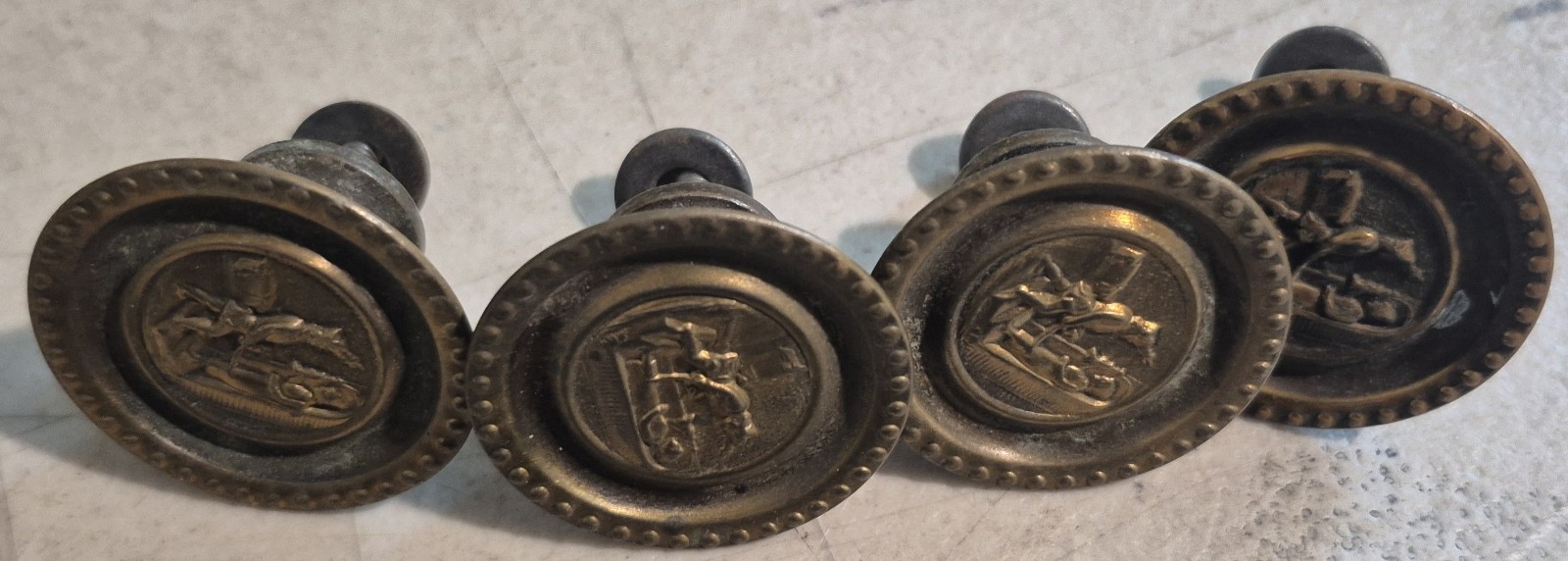 Antique Vintage Victorian Set of 8 Matching Brass Drawer Pulls Picture Front