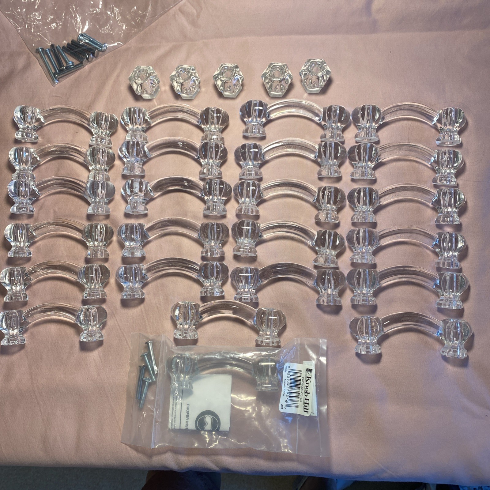 24 3″ Knob Hill Clear Glass Hexagon Drawer Pulls Handles & 5 Knobs