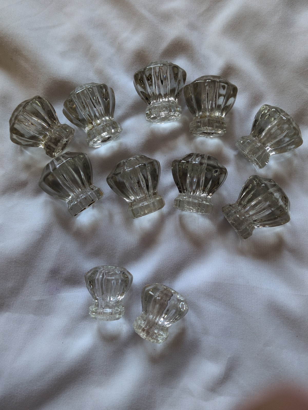Lot Of 11 Vintage Clear Glass Dresser Pull Knobs Ten Facet