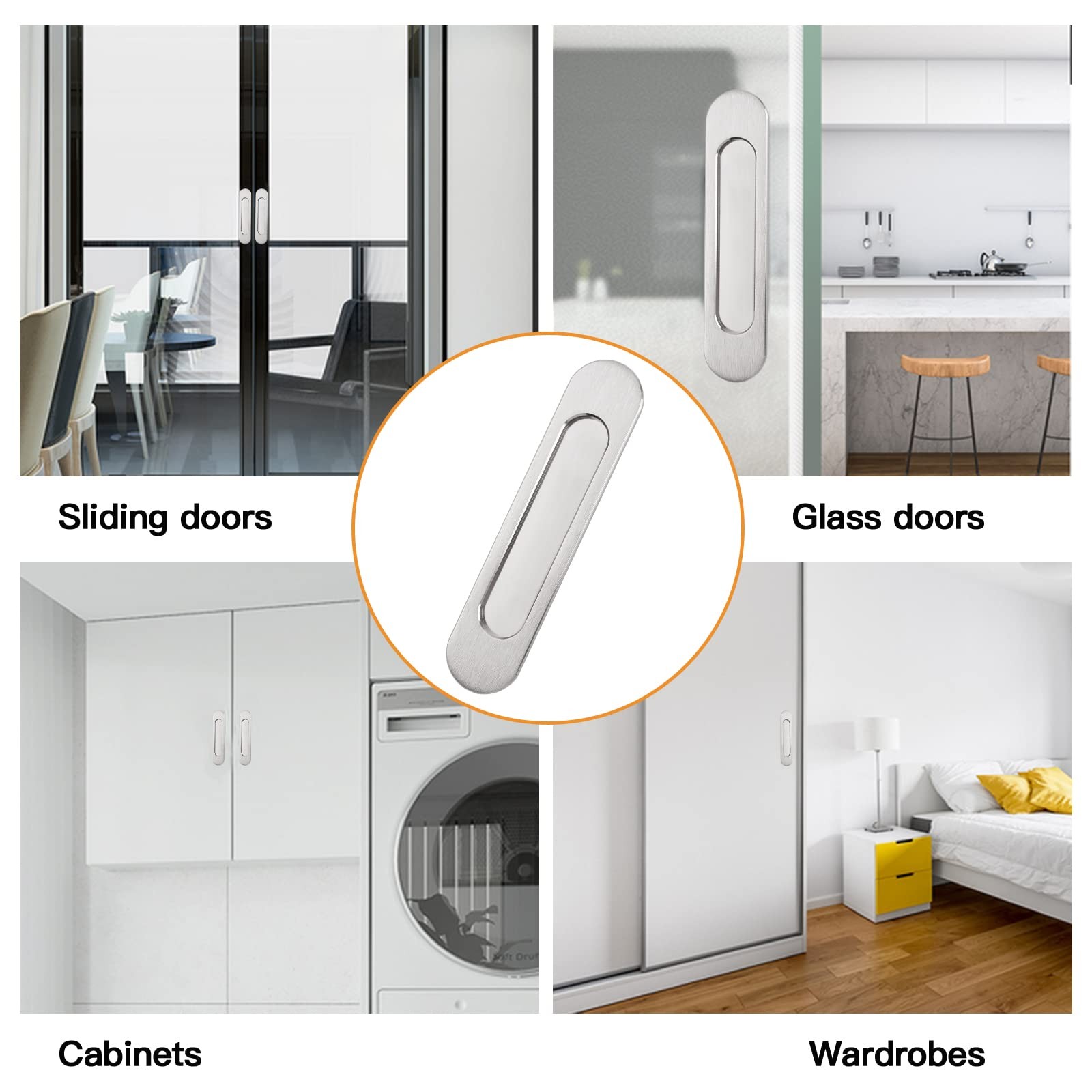 Morobor Self-Stick Oval Sliding Door Pulls 4Pcs Brushed Steel Aluminum Alloy