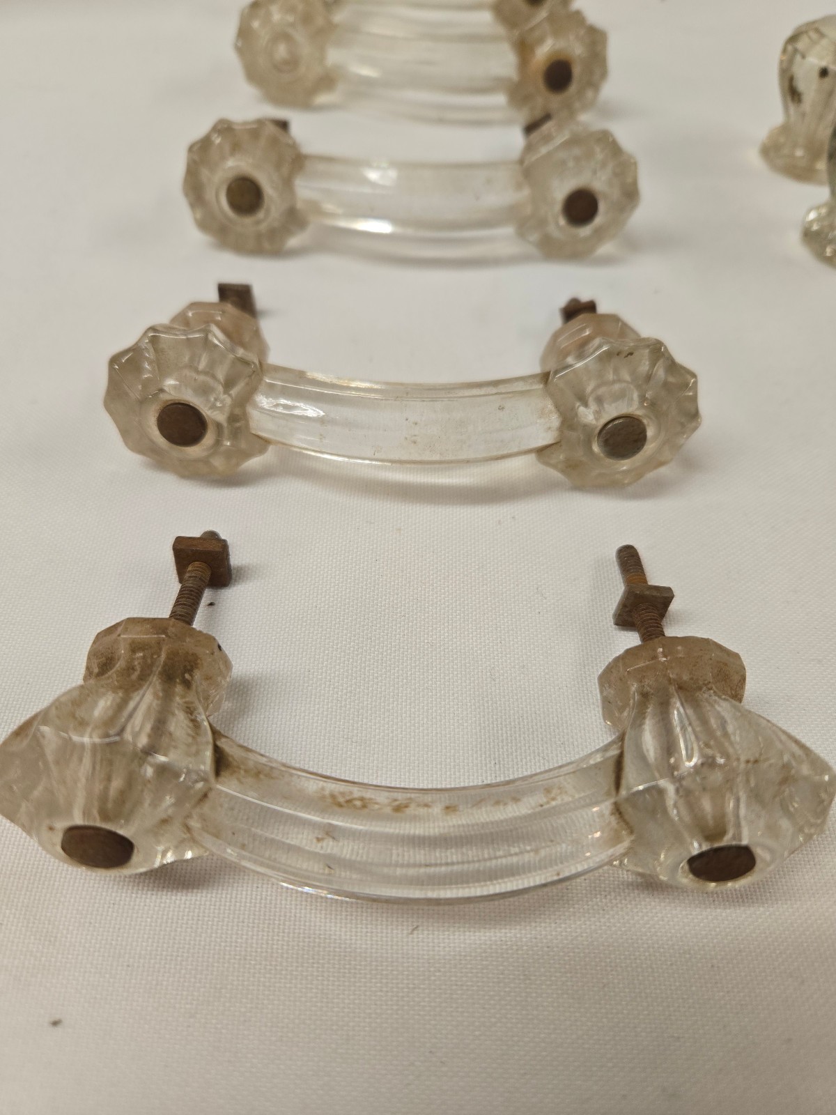 LOT of 11 Vintage Clear Glass Furniture HARDWARE Knobs Drawer Pulls 3” Center